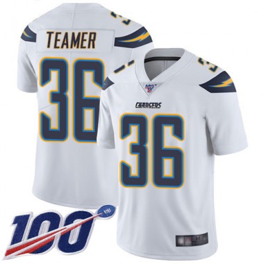 Los Angeles Chargers NFL Football Roderic Teamer White Jersey Youth Limited #36 Road 100th Season Vapor Untouchable->youth nfl jersey->Youth Jersey